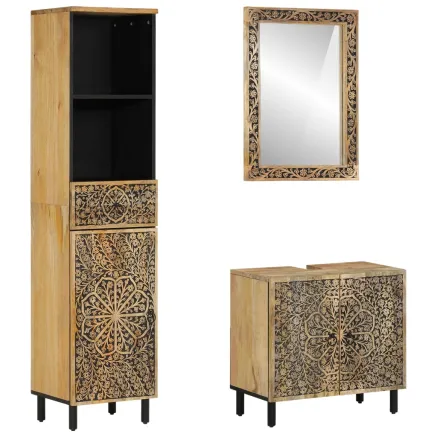 Ensemble de meubles de salle de bain 3 pcs bois manguier massif