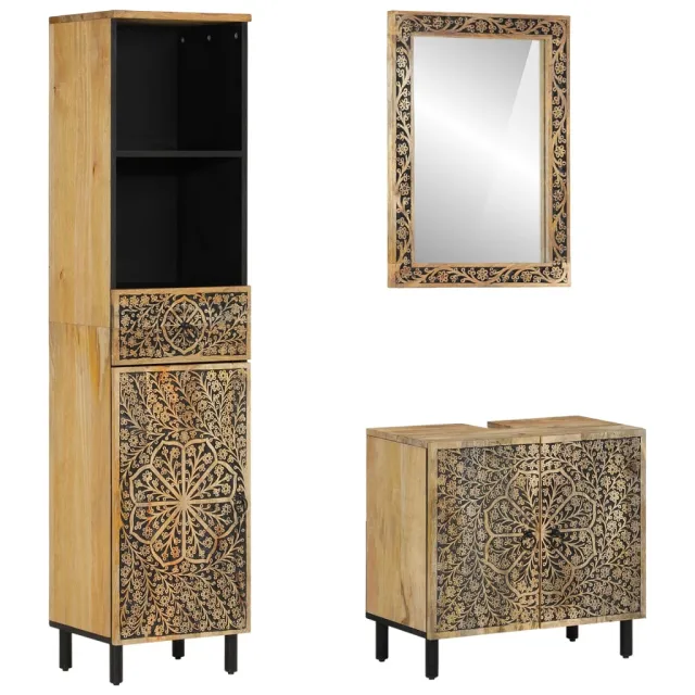 Ensemble de meubles de salle de bain 3 pcs bois manguier massif