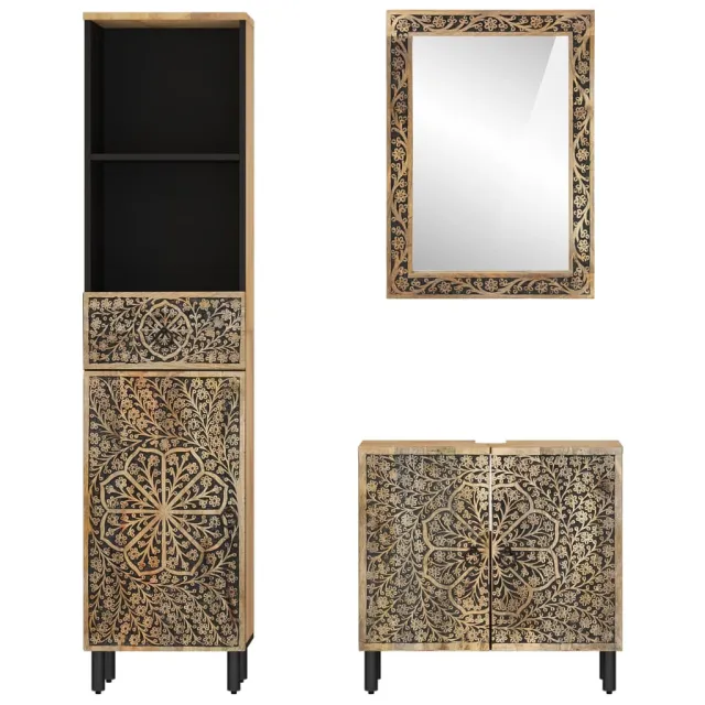 Ensemble de meubles de salle de bain 3 pcs bois manguier massif