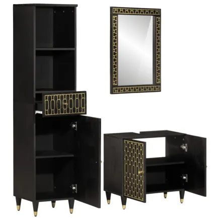 Ensemble de meubles de salle de bain 3 pcs bois manguier massif 2