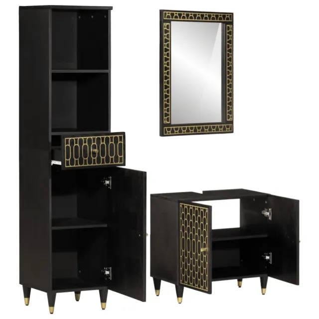 Ensemble de meubles de salle de bain 3 pcs bois manguier massif