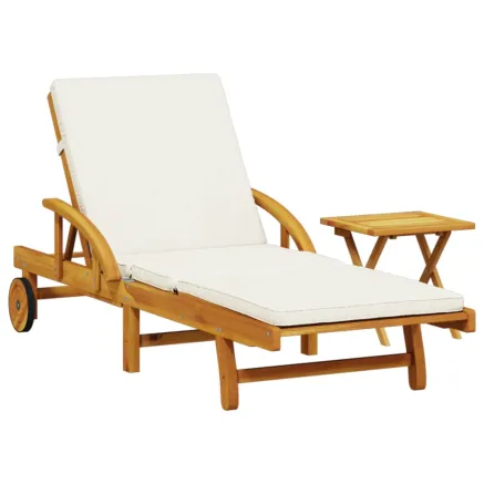 Chaise longue avec coussin et table bois d'acacia massif 2