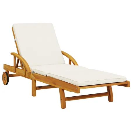Chaise longue avec coussin et table bois d'acacia massif