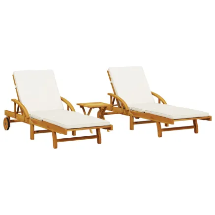 Chaises longues lot de 2 avec table bois massif d'acacia 2