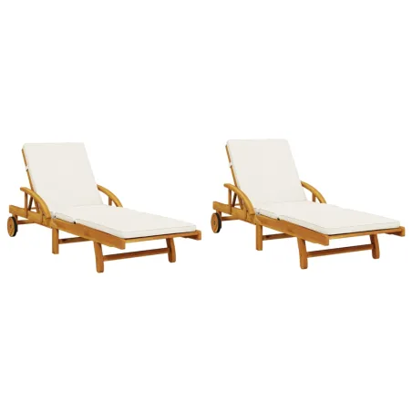 Chaises longues lot de 2 avec table bois massif d'acacia