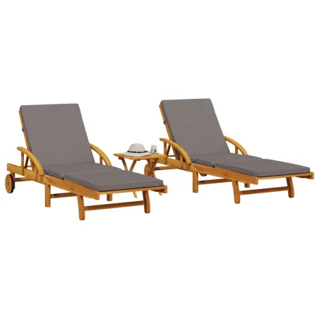 Chaises longues lot de 2 avec table bois massif d'acacia