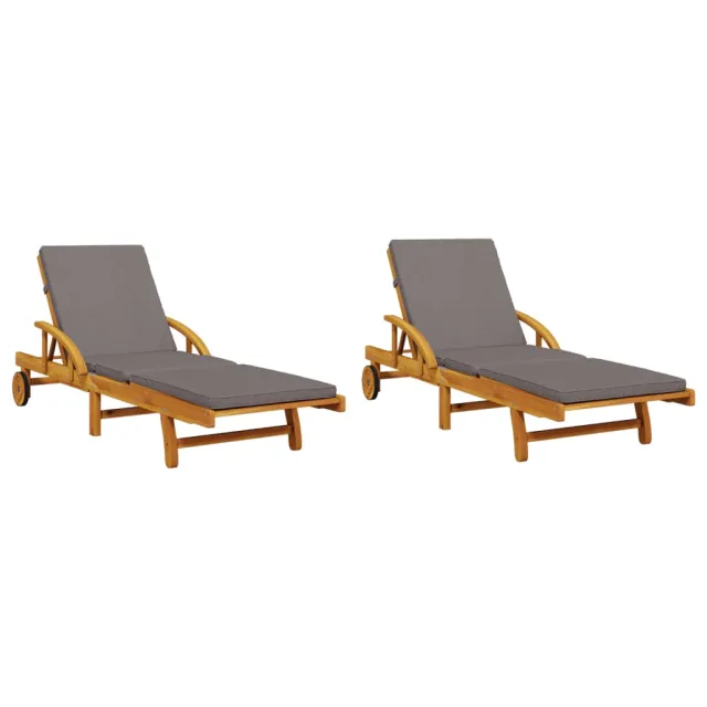 Chaises longues lot de 2 avec table bois massif d'acacia