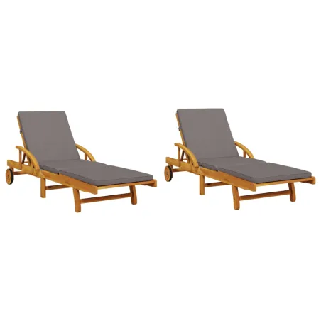 Chaises longues lot de 2 avec table bois massif d'acacia