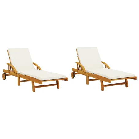 Chaises longues lot de 2 avec coussins 200x68x83 cm bois acacia