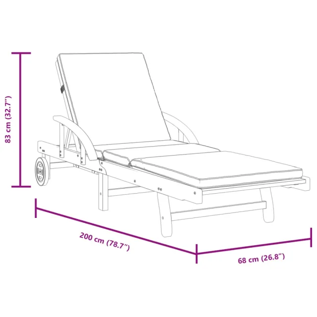Chaises longues lot de 2 avec coussins 200x68x83 cm bois acacia
