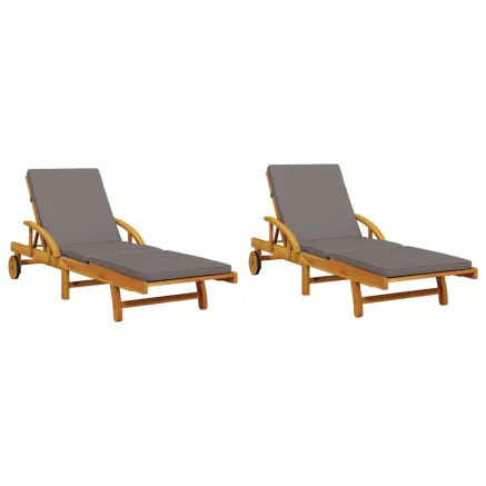 Chaises longues lot de 2 avec coussins 200x68x83 cm bois acacia 2