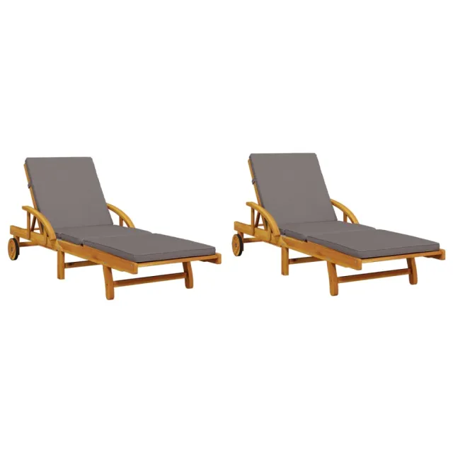 Chaises longues lot de 2 avec coussins 200x68x83 cm bois acacia