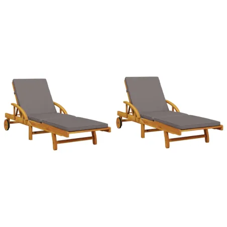 Chaises longues lot de 2 avec coussins 200x68x83 cm bois acacia