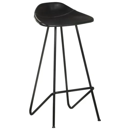 Tabourets de bar lot de 4 noir cuir véritable 2