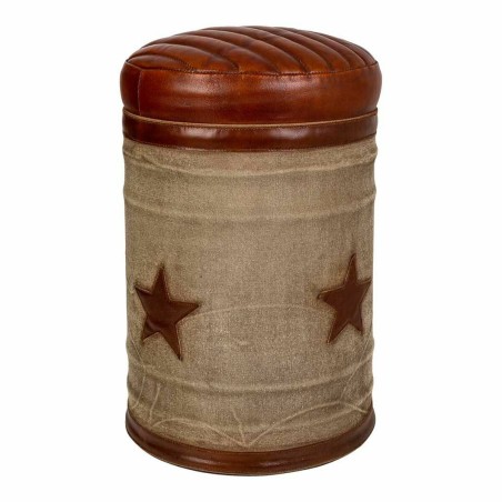 Hocker Alexandra House Living Canvas-Stoff Leder Eisen 30 x 45 x 30 cm