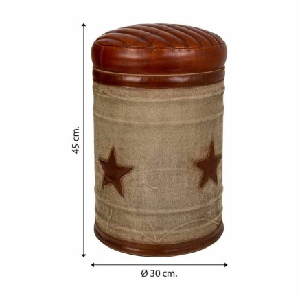 Hocker Alexandra House Living Canvas-Stoff Leder Eisen 30 x 45 x 30 cm 2