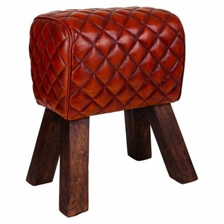 Tabouret Alexandra House Living Marron Cuir Bois de manguier 51 x 30 x