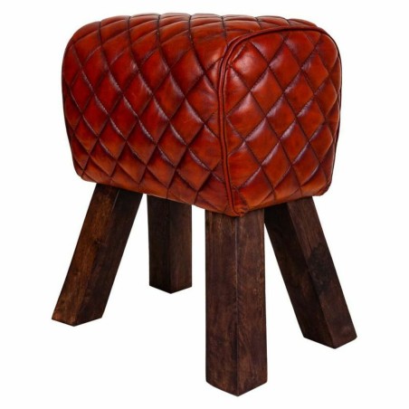 Taburete Alexandra House Living Marrón Cuero Madera de mango 51 x 30
