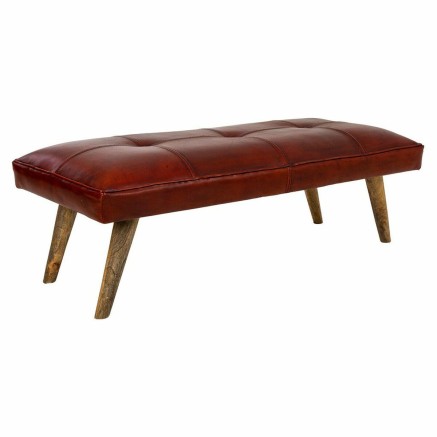 Panca Alexandra House Living Rosso Pelle Legno di mango 53 x 38 x 115