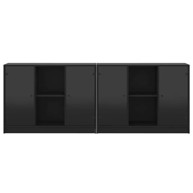 Bibliothèque avec portes noir 204x37x75 cm bois d'ingénierie