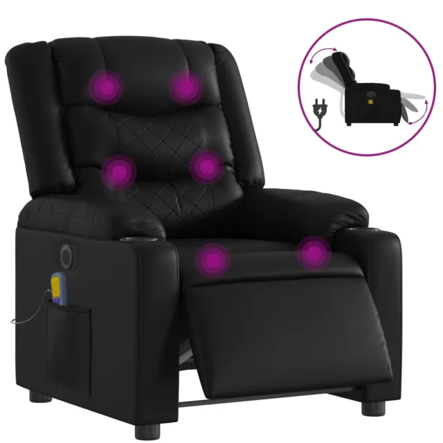 Fauteuil de massage inclinable électrique noir similicuir