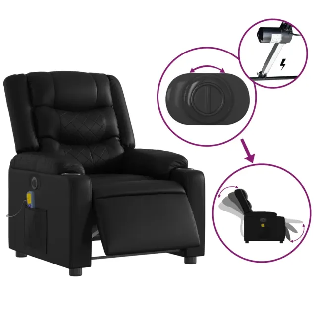 Fauteuil de massage inclinable électrique noir similicuir
