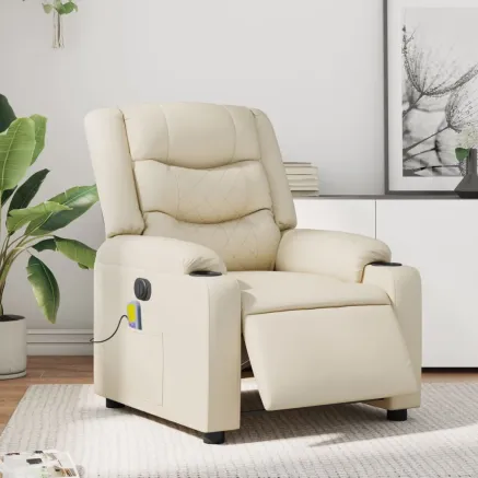 Fauteuil de massage inclinable électrique crème similicuir