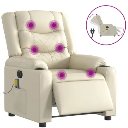Fauteuil de massage inclinable électrique crème similicuir 2