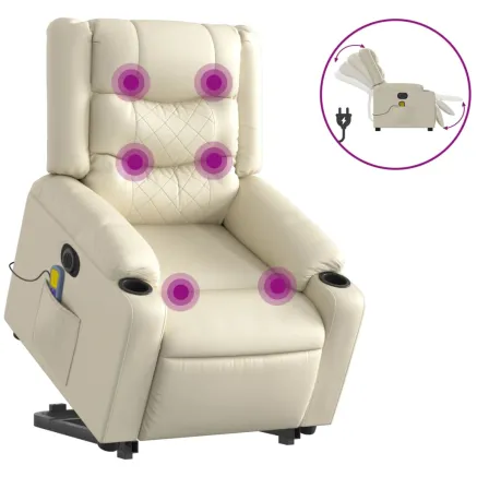 Fauteuil inclinable de massage électrique crème similicuir 2
