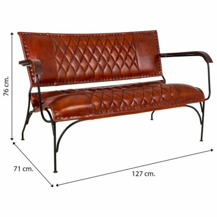 Bank Alexandra House Living Leer Ijzer Mangohout 71 x 76 x 127 cm 2