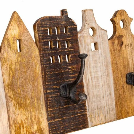 Wandgarderobe Alexandra House Living Eisen Mango-Holz Häuser 10 x 25