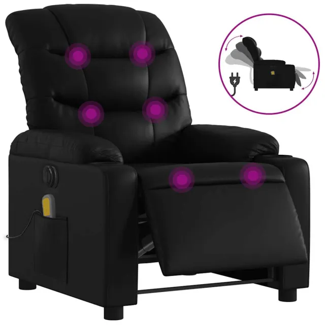 Fauteuil de massage inclinable électrique noir similicuir