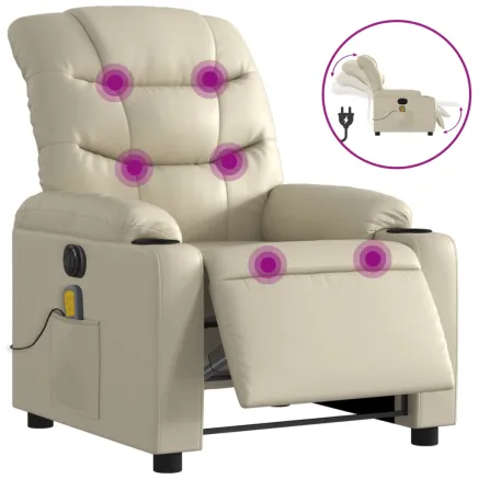 Fauteuil de massage inclinable électrique crème similicuir 2