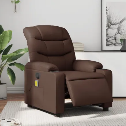 Fauteuil de massage inclinable électrique marron similicuir