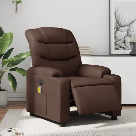 Fauteuil de massage inclinable électrique marron similicuir