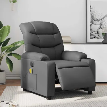 Fauteuil de massage inclinable électrique gris similicuir