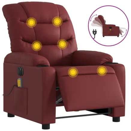 Fauteuil de massage inclinable électrique rouge bordeaux 2