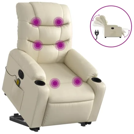 Fauteuil inclinable de massage électrique crème similicuir 2