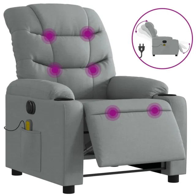 Fauteuil de massage inclinable électrique gris clair tissu