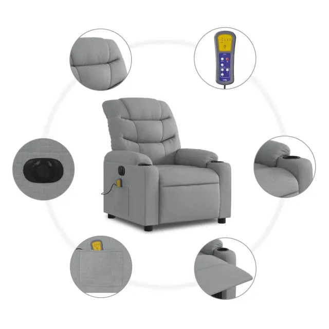 Fauteuil de massage inclinable électrique gris clair tissu