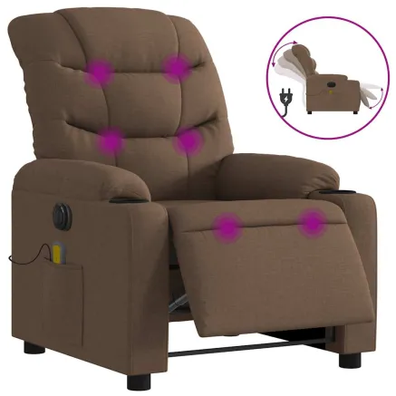 Fauteuil inclinable de massage électrique marron tissu 2