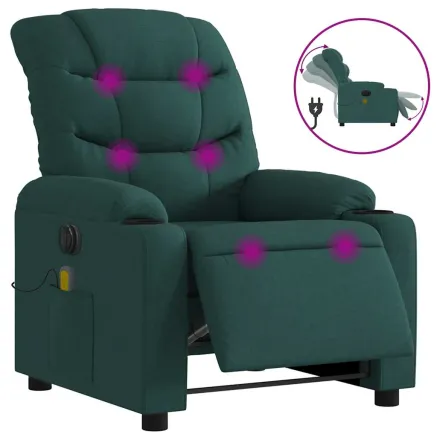 Fauteuil de massage inclinable électrique Vert foncé Tissu 2