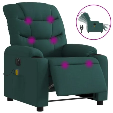 Fauteuil de massage inclinable électrique Vert foncé Tissu
