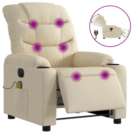 Fauteuil inclinable de massage électrique crème tissu 2