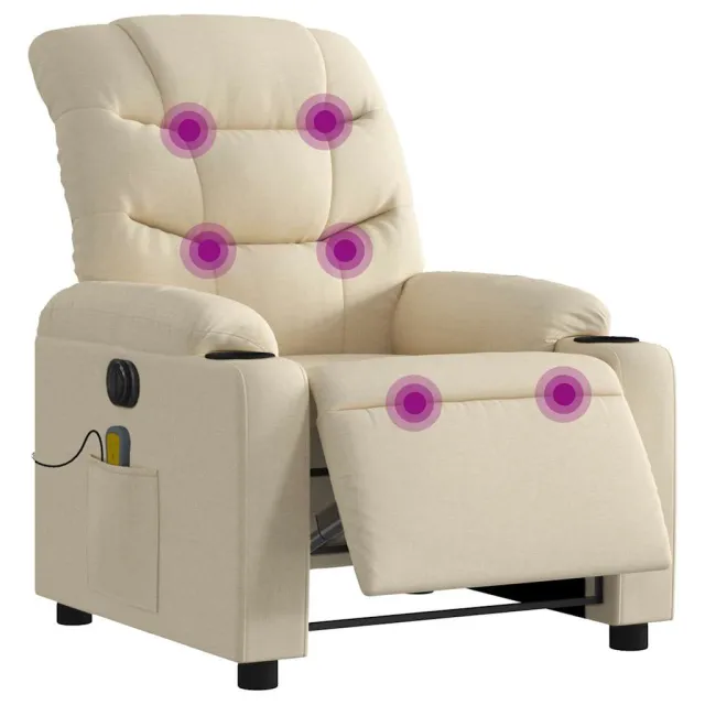 Fauteuil inclinable de massage électrique crème tissu