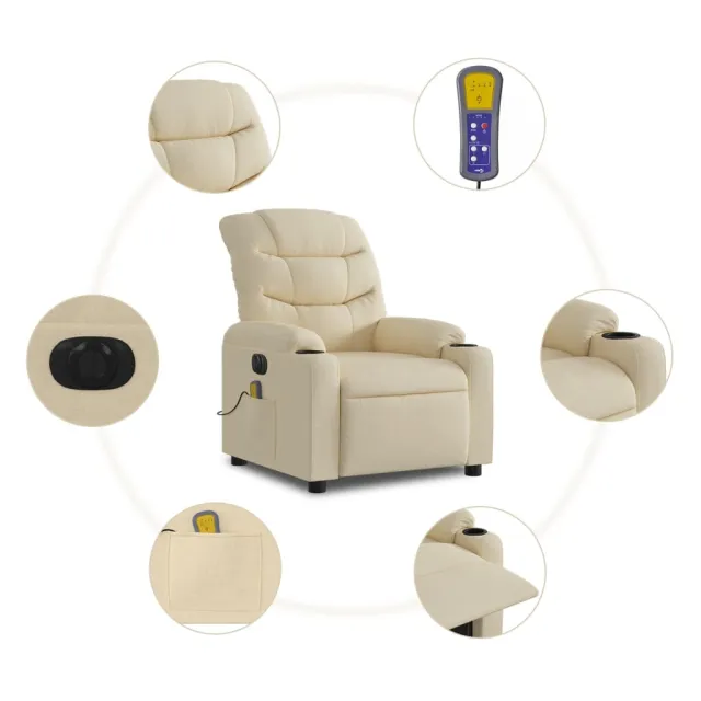 Fauteuil inclinable de massage électrique crème tissu