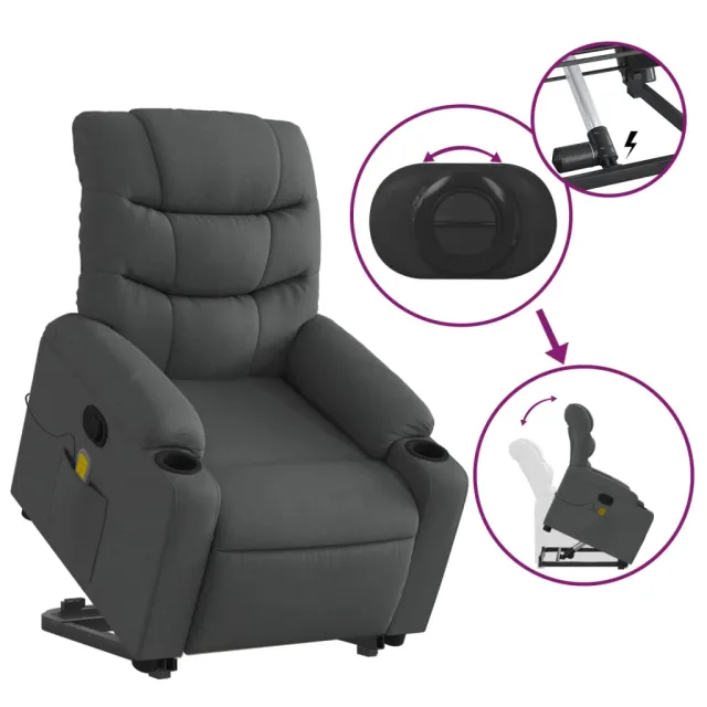 Fauteuil de massage inclinable Gris foncé Tissu