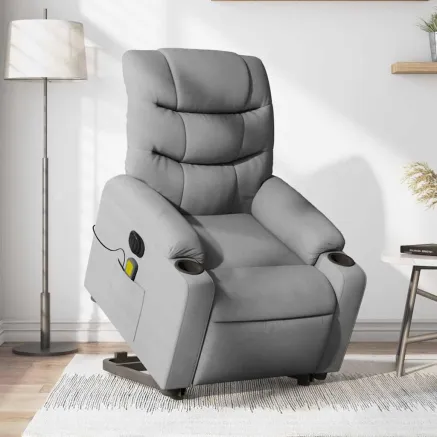 Fauteuil inclinable de massage électrique Gris clair Tissu