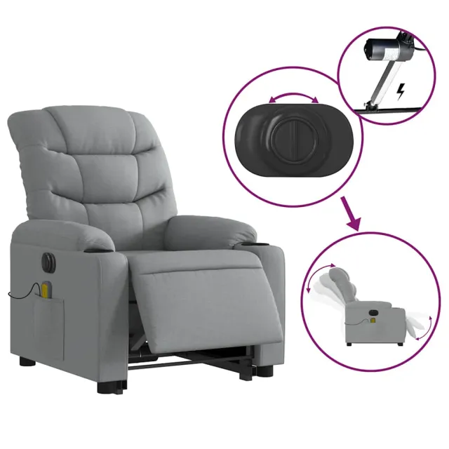 Fauteuil inclinable de massage électrique Gris clair Tissu