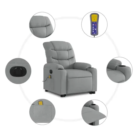 Fauteuil inclinable de massage électrique Gris clair Tissu